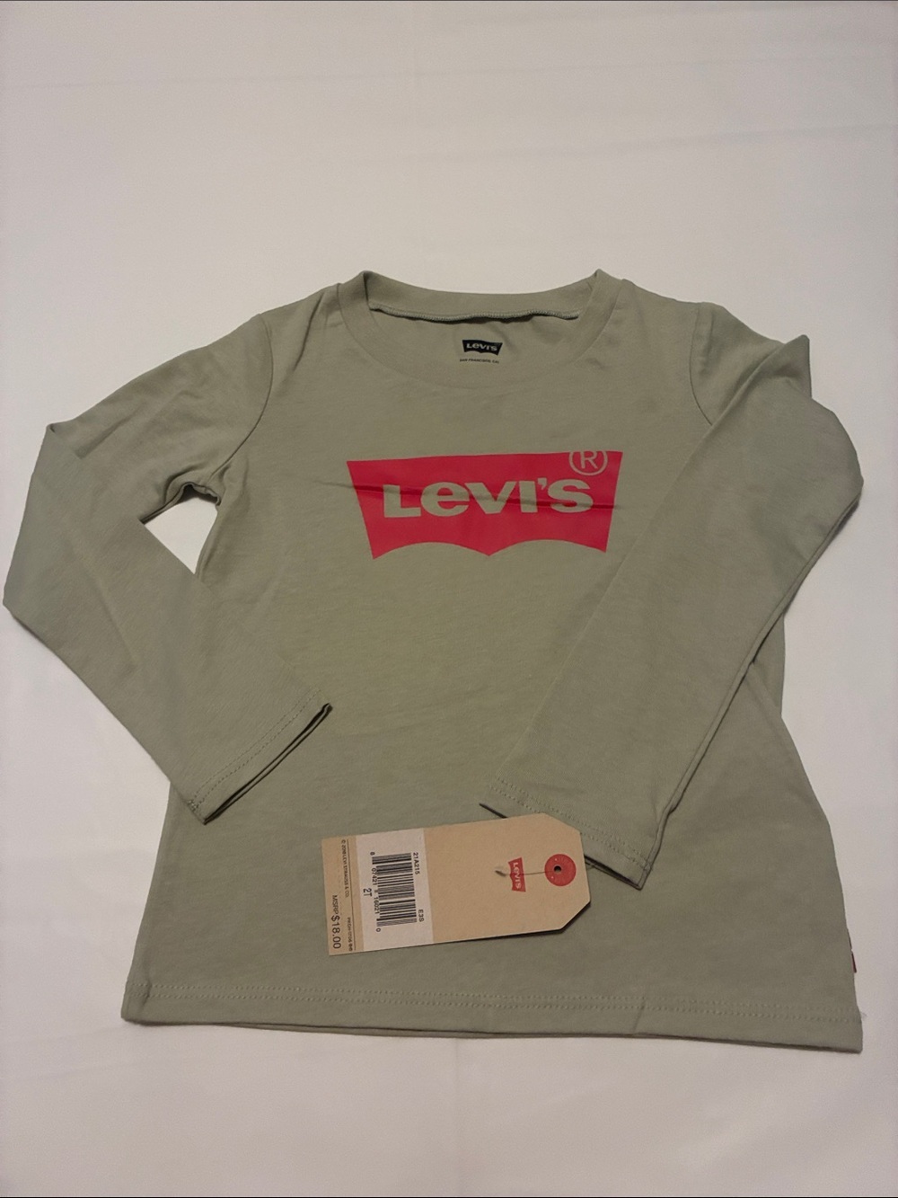 Levi's Kids Long-Sleeve Tee in Sage Green with Red Logo
